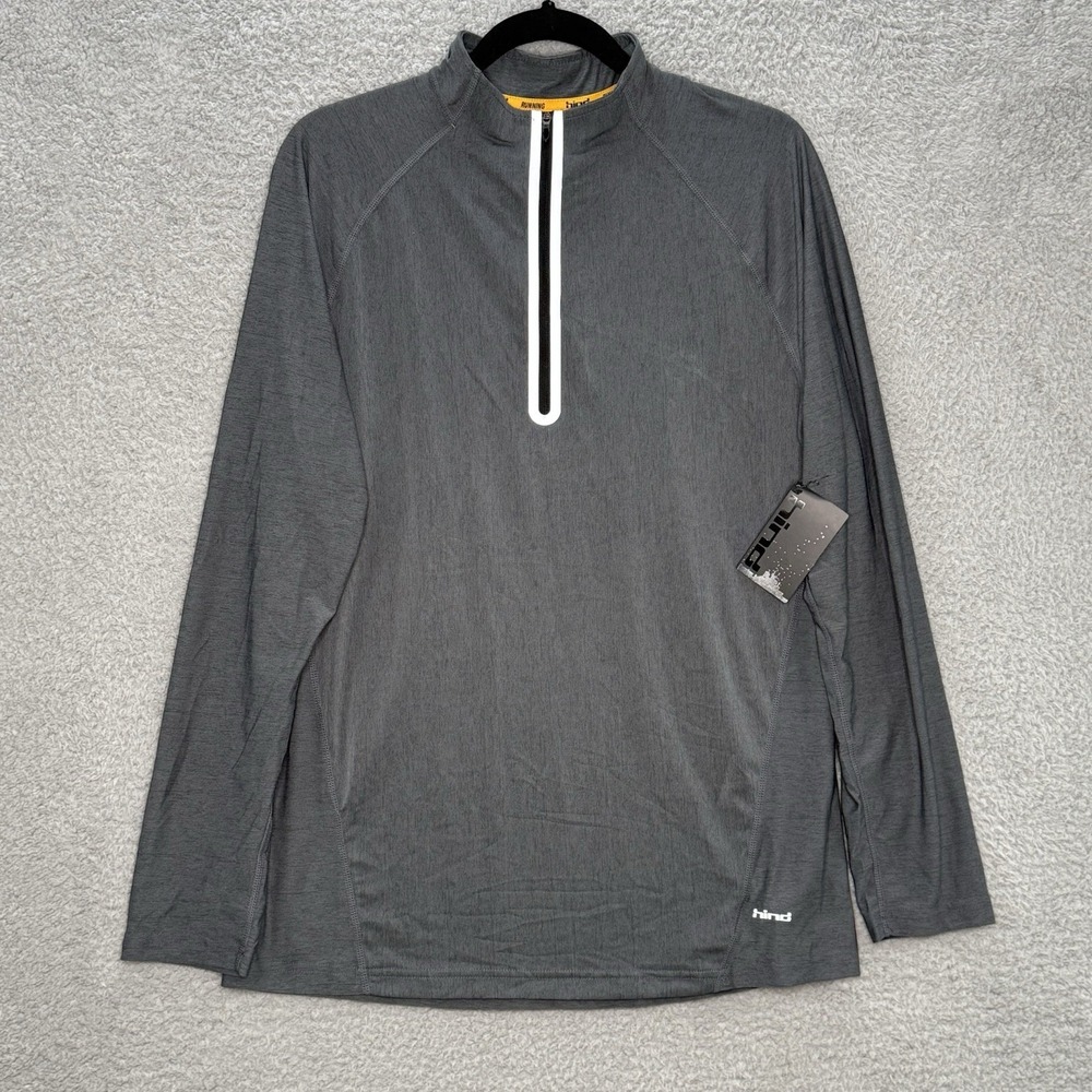 Hind Running Mens 1/4 Zip Long‎ Sleeve Athletic Shirt M Gray Reflective Athletic